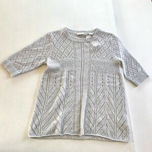Kersh knit babydoll sweater gray casual short sleeve crewneck top tunic small